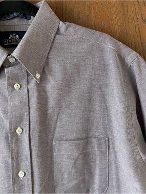 Stafford Mens Wrinkle Free Oxford Short Sleeve Button Shirt Size 17 XL Purple
